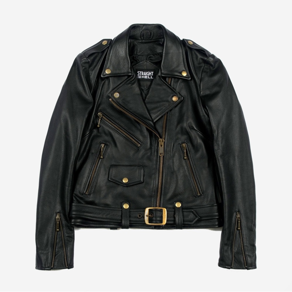 Commando Lightweight Black and Brass Real Leather Jacket from Straight to Hell